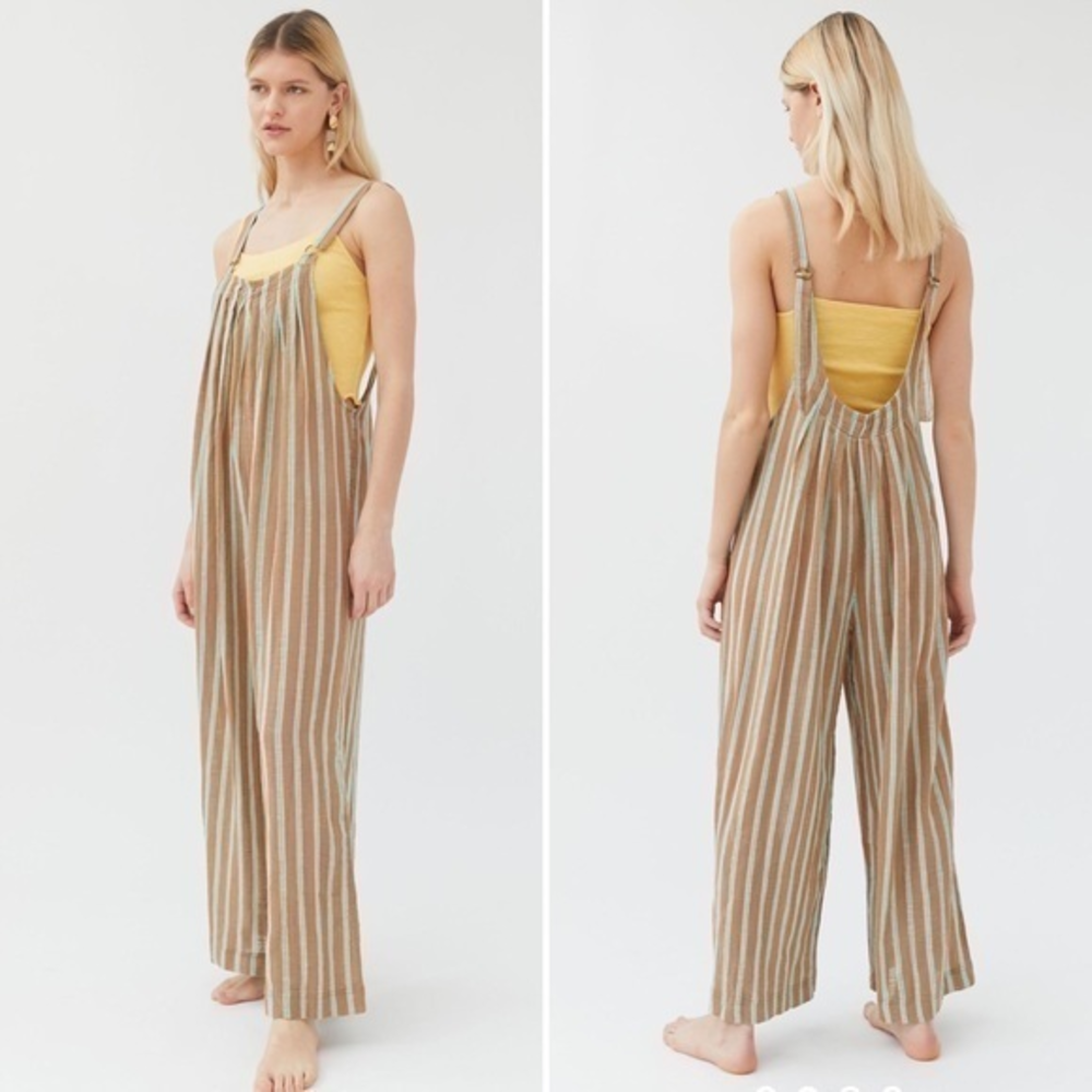 UO‎ Out From Under Tan Brown Jaden Striped Scoop Back Wide Leg Jumpsuit Onesie
